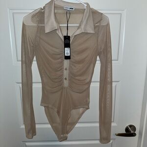 Fashion Nova Beige Mesh Bodysuit